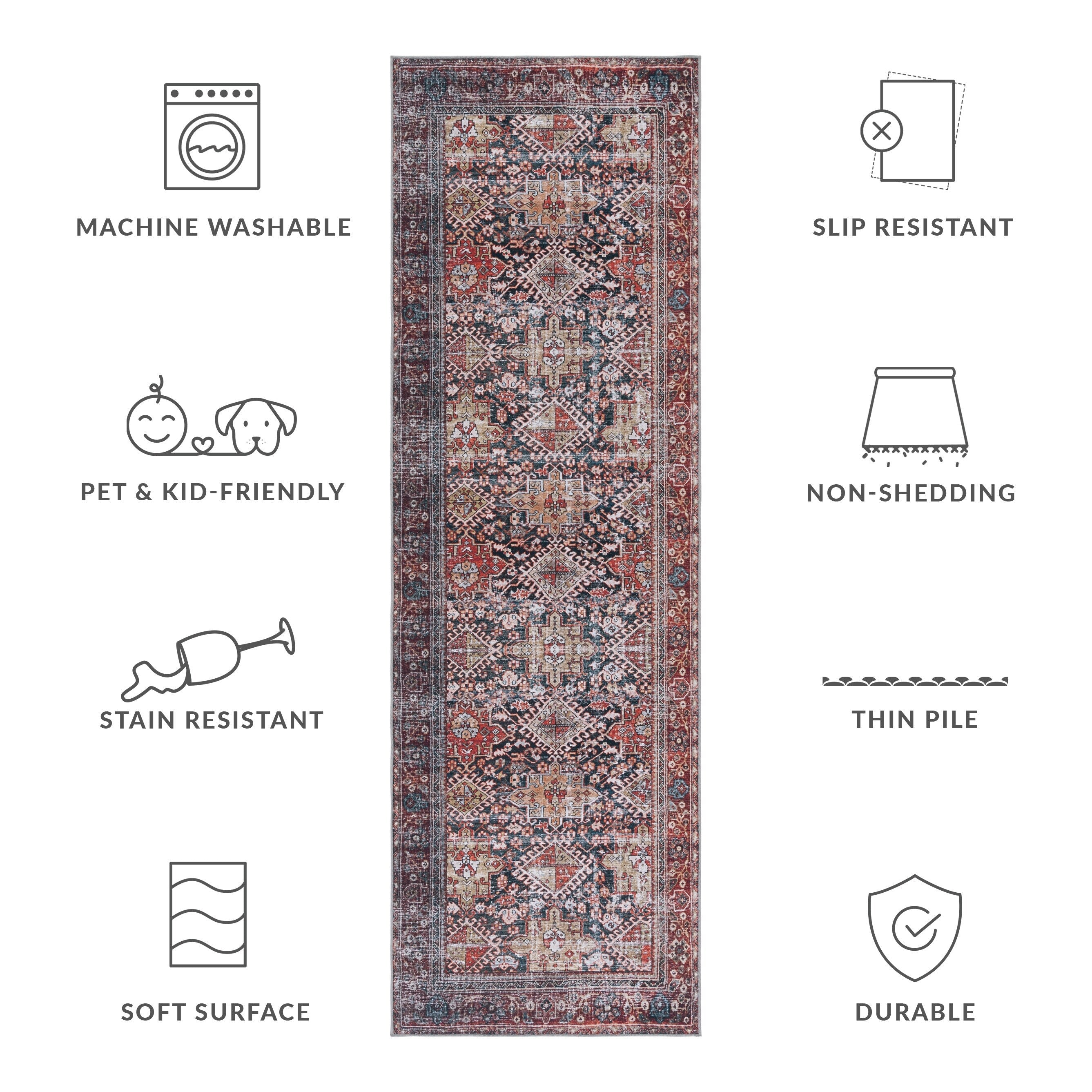 SAFAVIEH Tucson Machine Washable Slip Resistant Eldora Traditional Rug