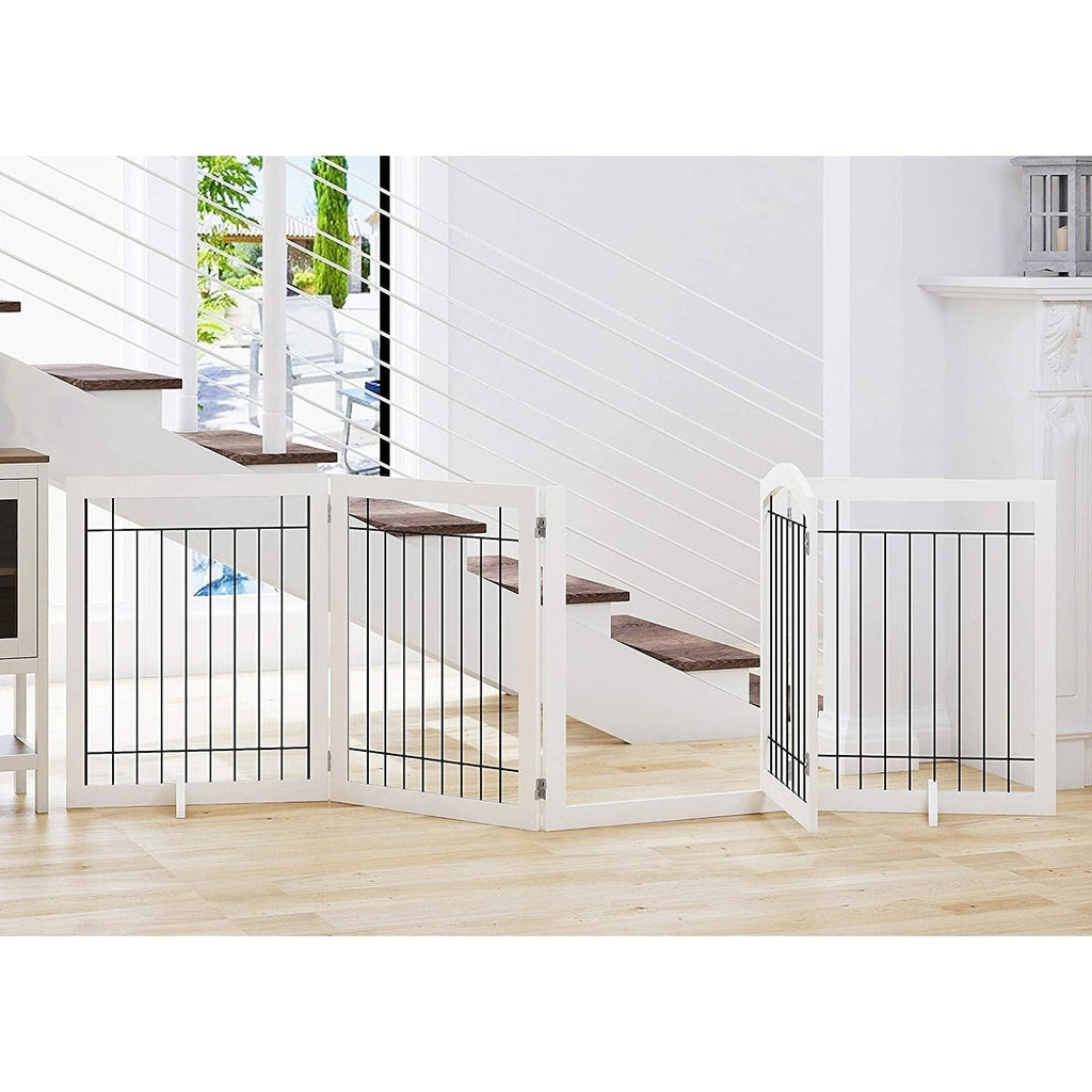 SPIRICH 96 inch Extra Wide 30 inches Tall Dog gate with Door Walk Through, Freestanding Wire Pet Gate,Pet Puppy Safety Fence