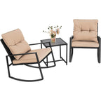 SUNCROWN 3-Piece Black Metal Outdoor Patio Rocking Bistro Set