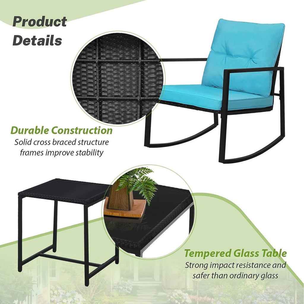 SUNCROWN 3-Piece Black Metal Outdoor Patio Rocking Bistro Set