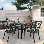 SUNCROWN Outdoor Patio 5/7 Piece Steel Dining Sets Metal Slatted Table and Stackable Chairs Powder Coated Frame