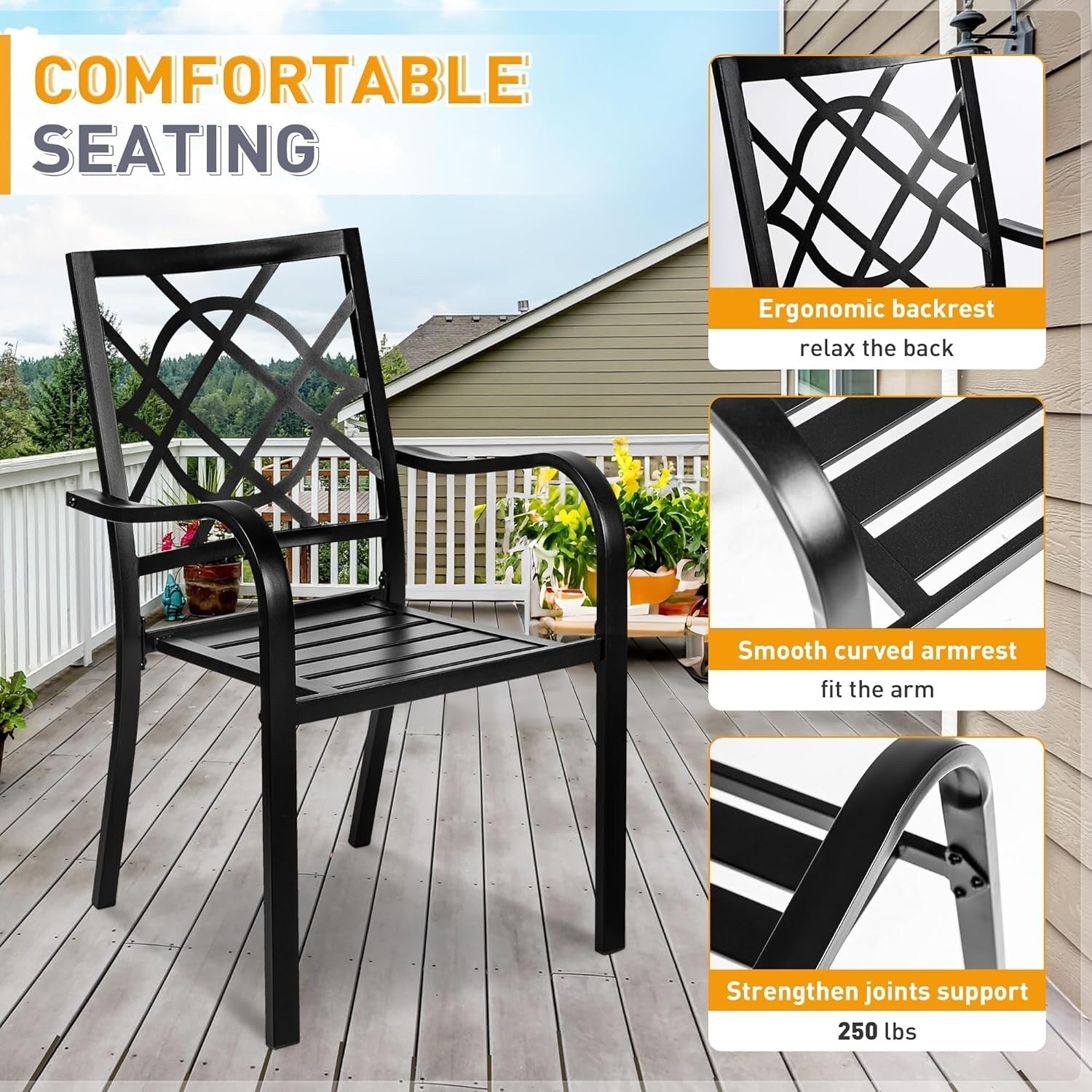 SUNCROWN Outdoor Patio 5/7 Piece Steel Dining Sets Metal Slatted Table and Stackable Chairs Powder Coated Frame