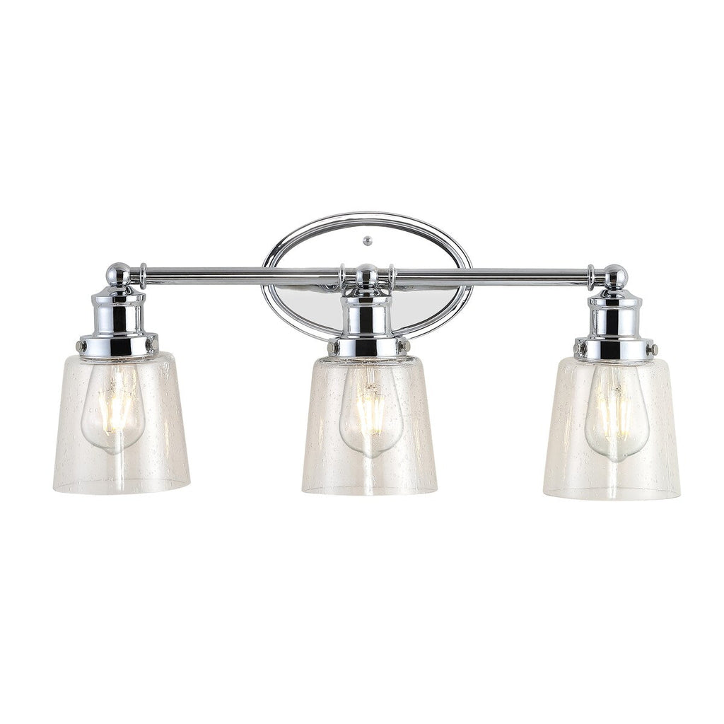 Sandrine 3-Light Iron/Seeded Glass Classic Cottage LED Vanity Light, by JONATHAN Y