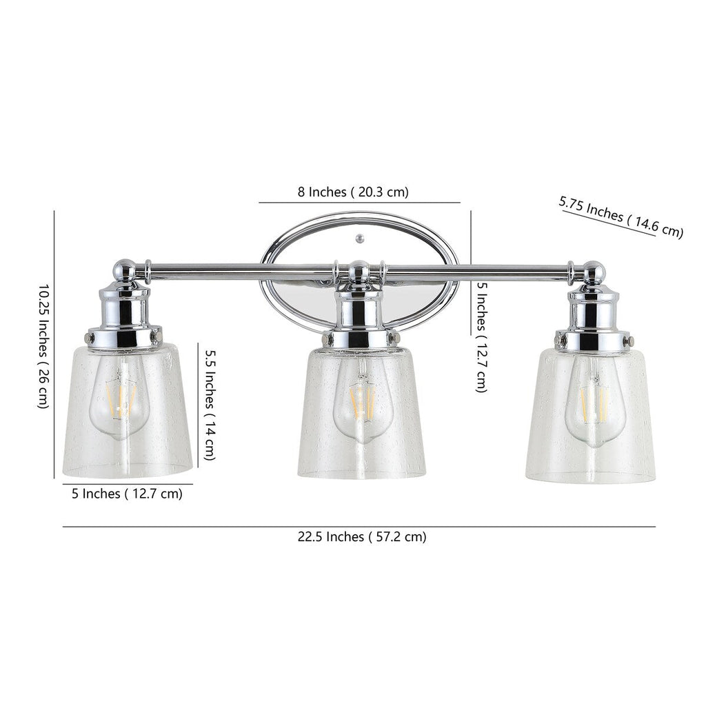 Sandrine 3-Light Iron/Seeded Glass Classic Cottage LED Vanity Light, by JONATHAN Y