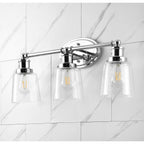 Sandrine 3-Light Iron/Seeded Glass Classic Cottage LED Vanity Light, by JONATHAN Y