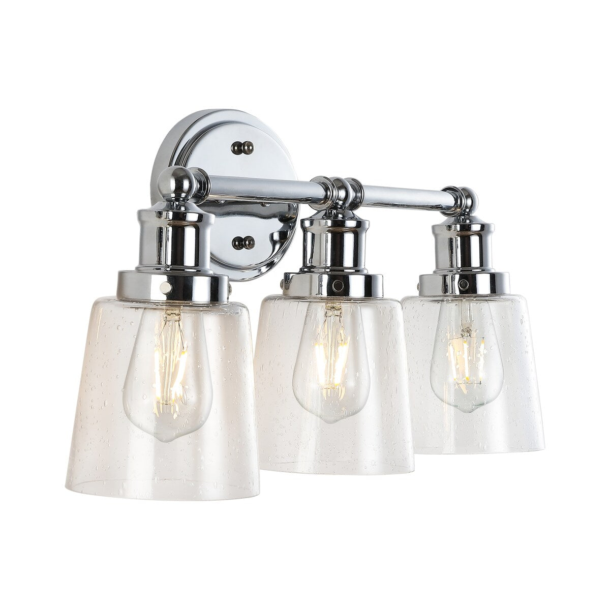 Sandrine 3-Light Iron/Seeded Glass Classic Cottage LED Vanity Light, by JONATHAN Y