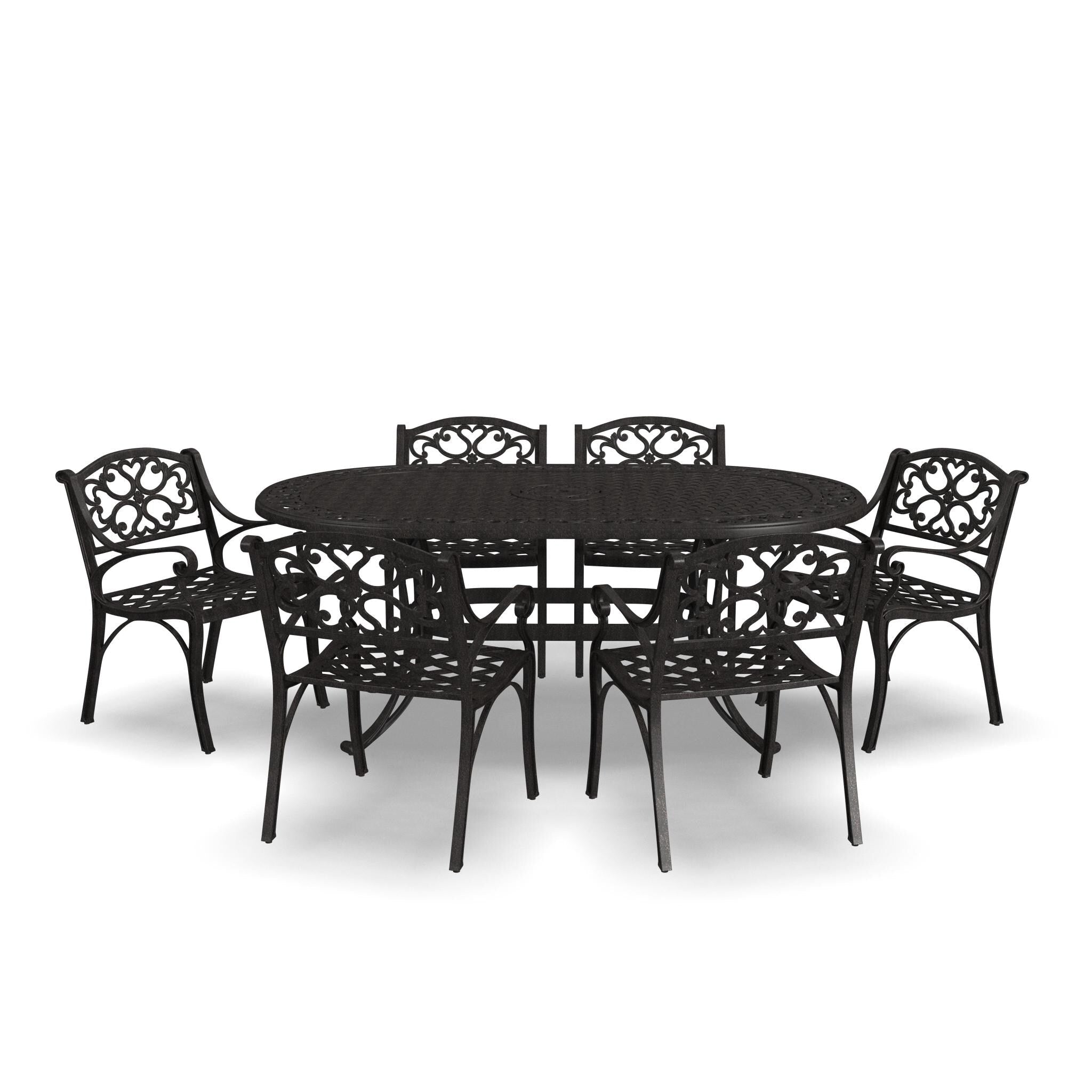 Sanibel Bronze Aluminum 7- Piece Outdoor Dining Set with 72 Oval Dining Table and Six Armchairs by Homestyles