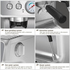 Semi-automatic Coffee Machine with Intelligent Temperature Control and Hot Water Function, 30 Grinding Settings