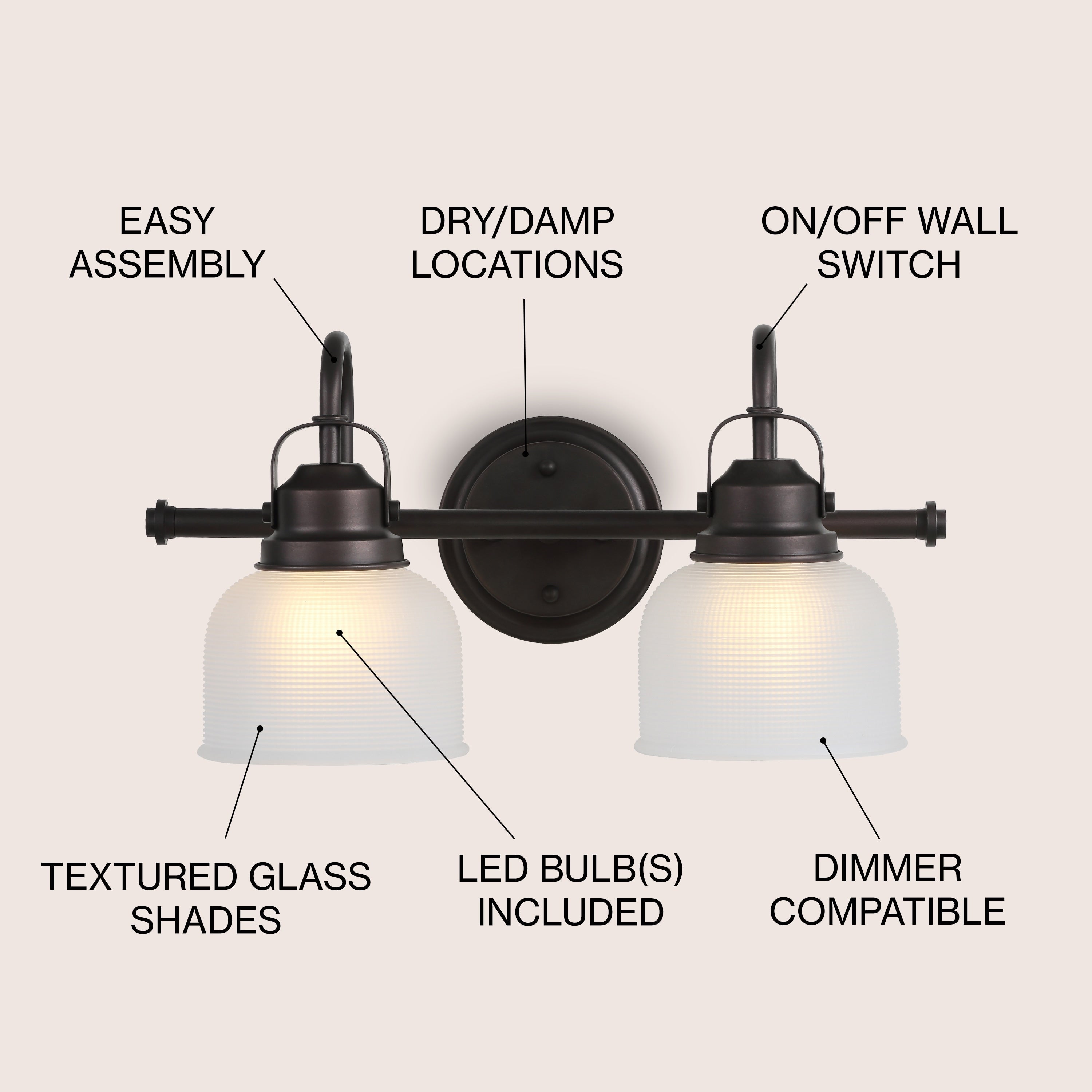 Shirley Metal/Glass LED Vanity Light, by JONATHAN Y