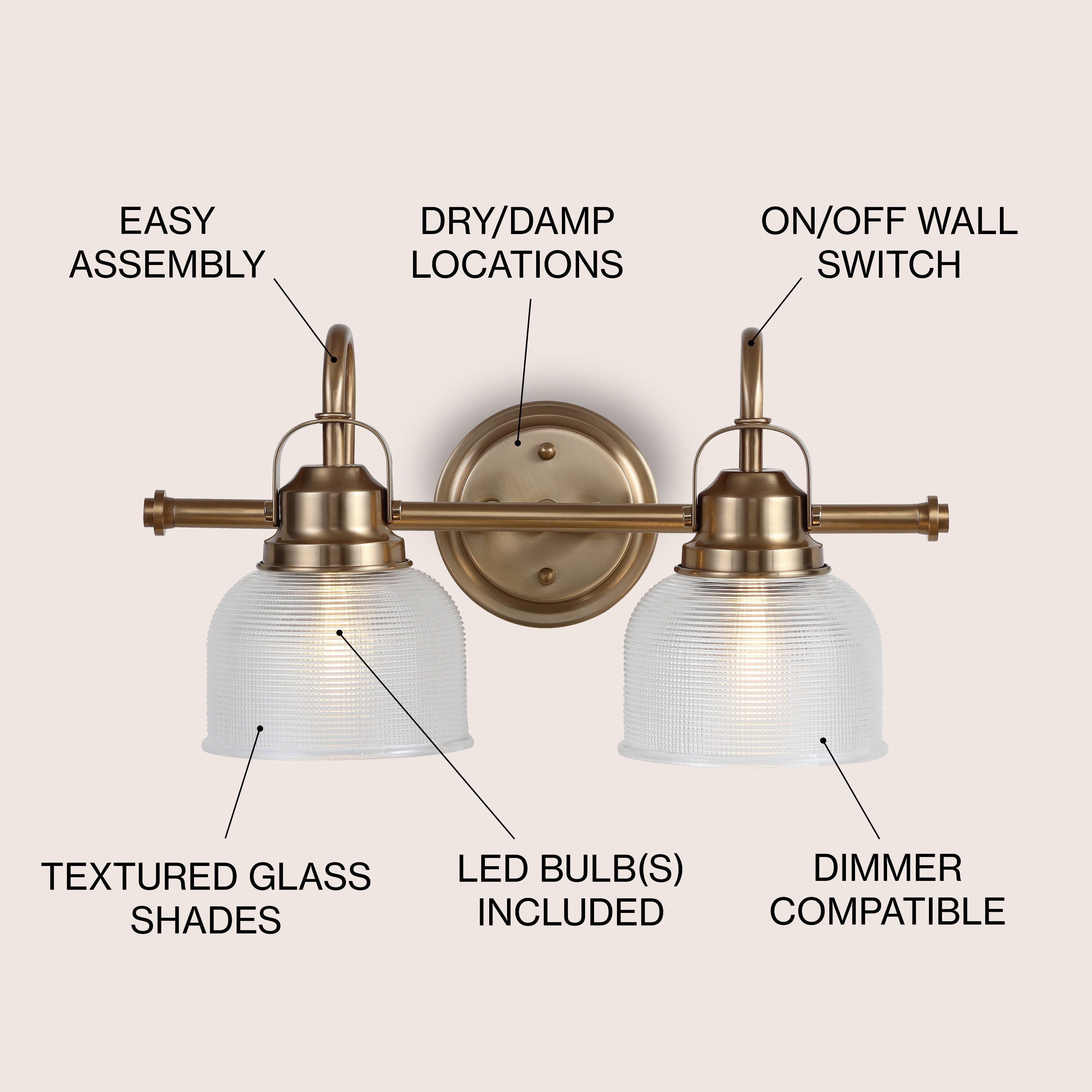 Shirley Metal/Glass LED Vanity Light, by JONATHAN Y