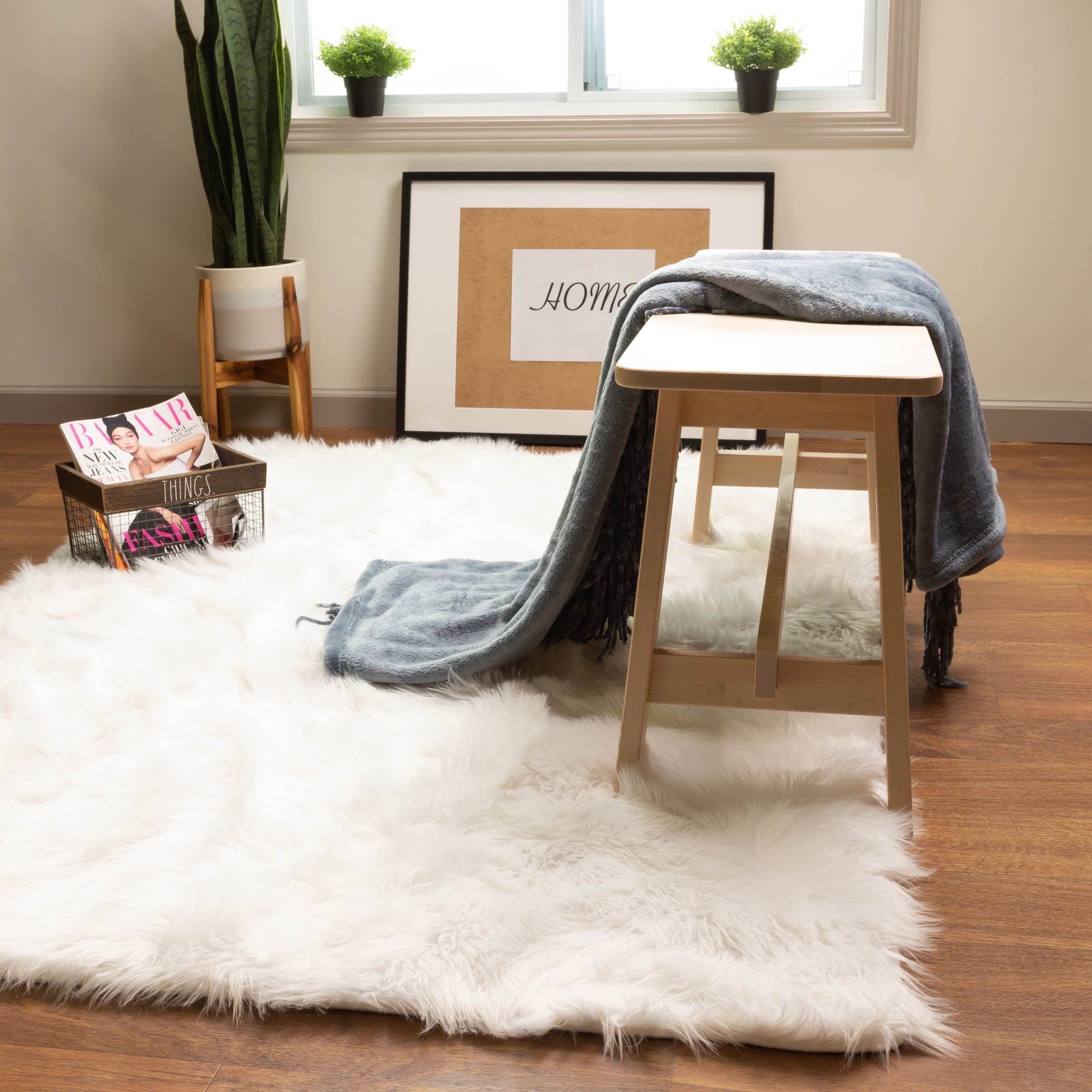 Silver Orchid Parrott Faux Fur Sheepskin Area Rug