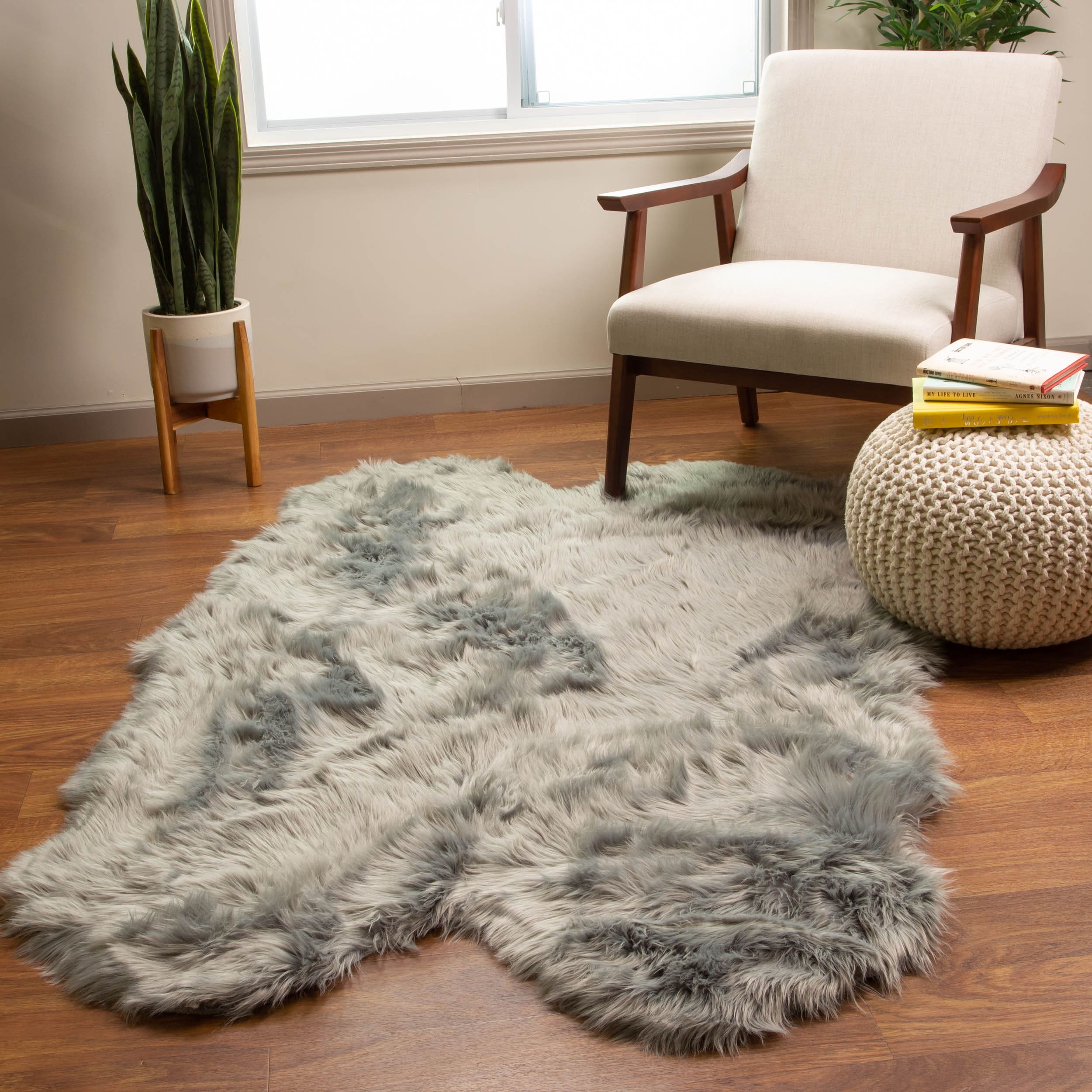 Silver Orchid Parrott Faux Fur Sheepskin Area Rug