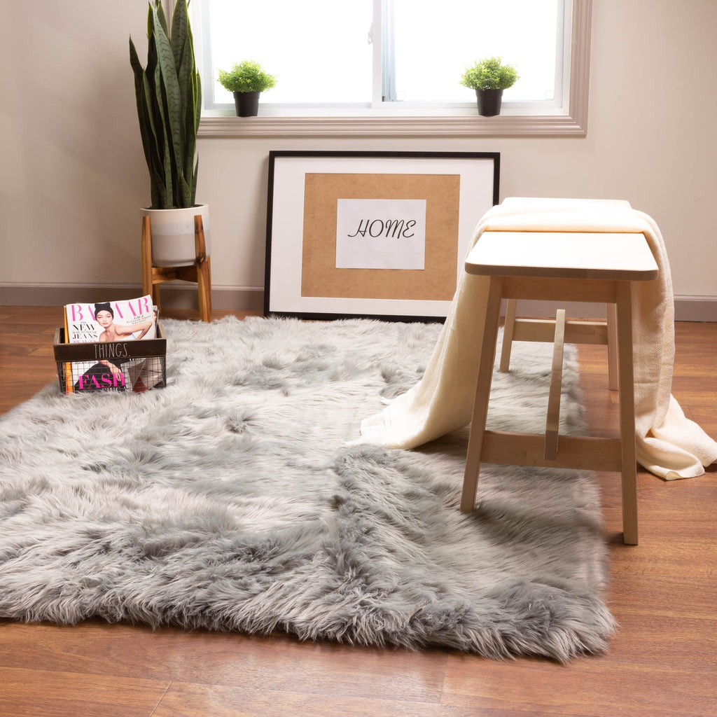 Silver Orchid Parrott Faux Fur Sheepskin Area Rug