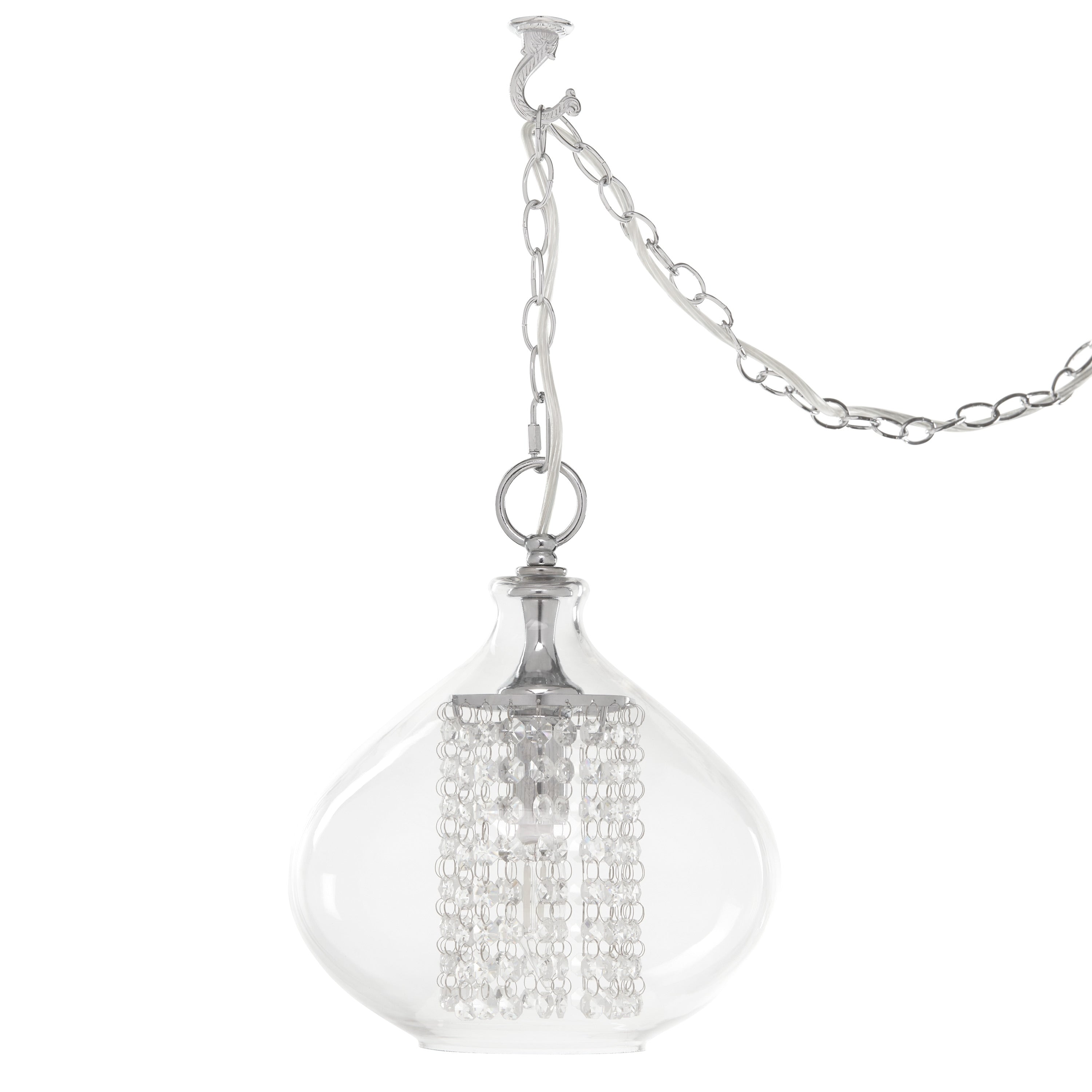 Silver Orchid Wallock Glass and Faceted Crystal Glass Jewels Plug-in and Hardwire Hanging Pendant