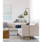 Smoked Glass Floor Lamp - Brass