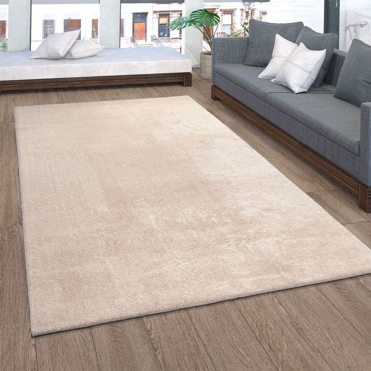 Soft Washable Area Rug with Anti-Slip Backing in solid Colors