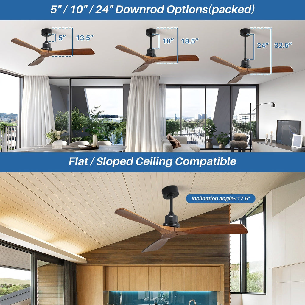 Sofucor 52 Indoor Wood Ceiling Fan Light with Remote, Integrated Light Optional