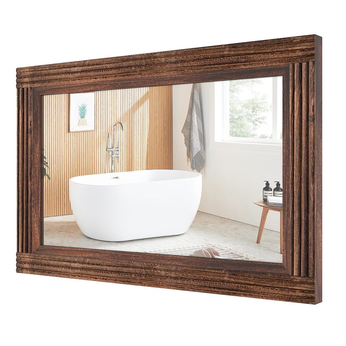 Solid Wood Frame Flat Bathroom Mirror