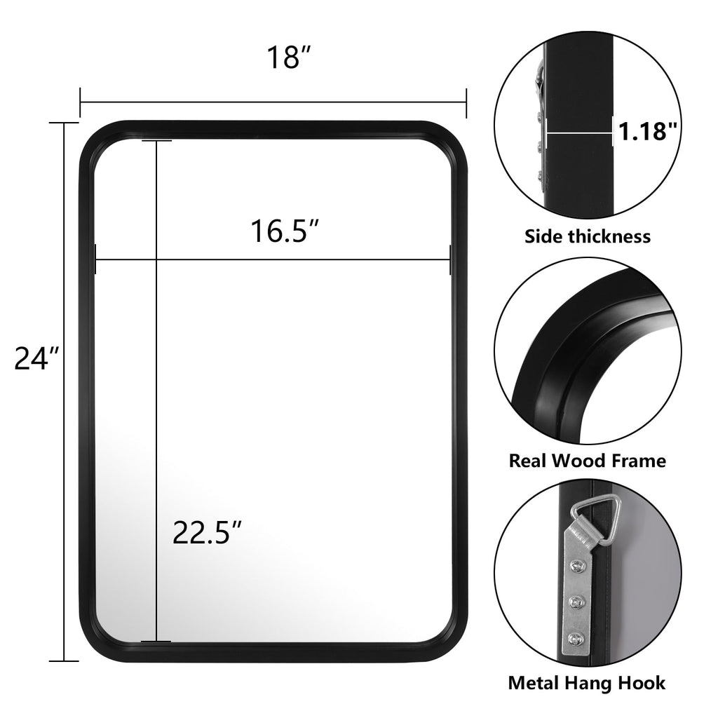 Round Corner Rectangle Farm Wall Mirror with Solid Wood Frame