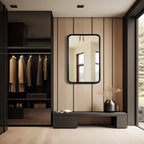 Round Corner Rectangle Farm Wall Mirror with Solid Wood Frame