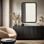 Round Corner Rectangle Farm Wall Mirror with Solid Wood Frame