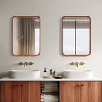 Round Corner Rectangle Farm Wall Mirror with Solid Wood Frame