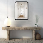Round Corner Rectangle Farm Wall Mirror with Solid Wood Frame