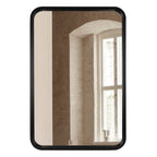 Round Corner Rectangle Farm Wall Mirror with Solid Wood Frame