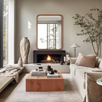 Round Corner Rectangle Farm Wall Mirror with Solid Wood Frame