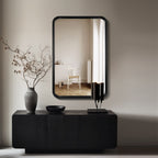 Round Corner Rectangle Farm Wall Mirror with Solid Wood Frame