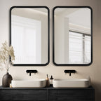 Round Corner Rectangle Farm Wall Mirror with Solid Wood Frame