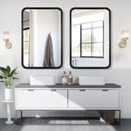 Round Corner Rectangle Farm Wall Mirror with Solid Wood Frame