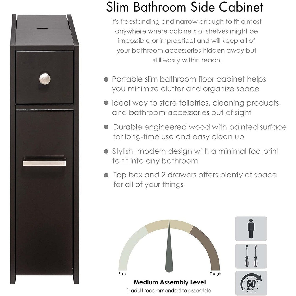 Spirich Home Slim Bathroom Storage Cabinet, Free Standing Toilet Paper Holder, Bathroom Cabinet Slide Out Drawer Storage