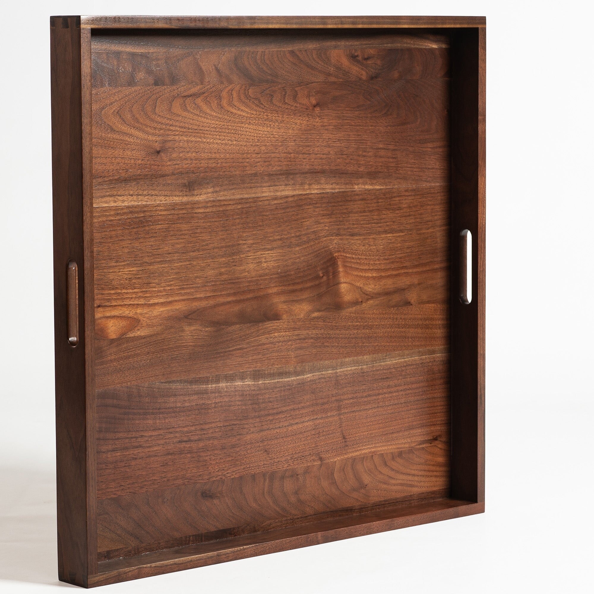 KINWELL Square Black Walnut Wood Serving Tray Ottoman Tray with Handles