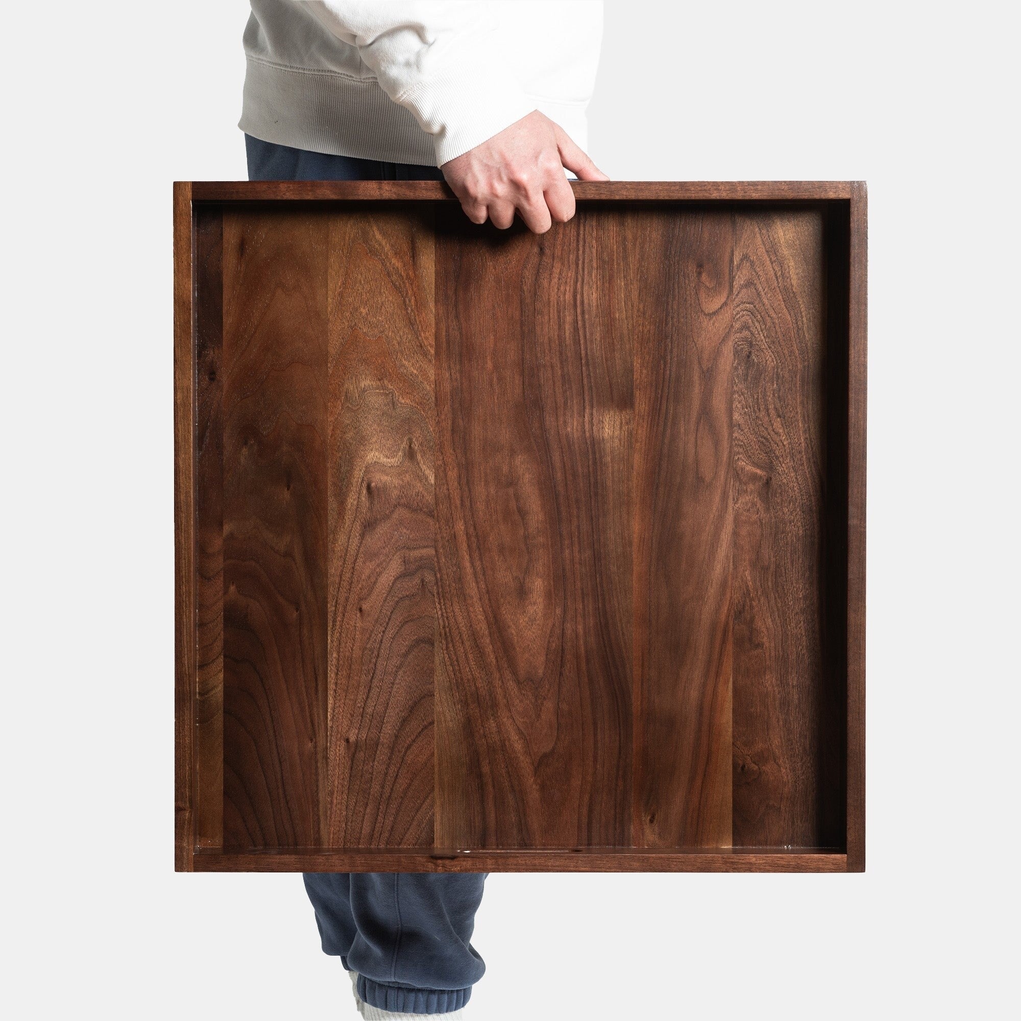 KINWELL Square Black Walnut Wood Serving Tray Ottoman Tray with Handles