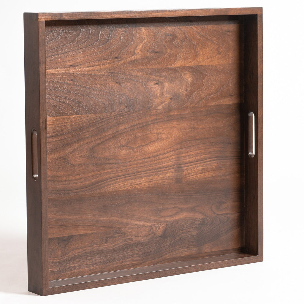 KINWELL Square Black Walnut Wood Serving Tray Ottoman Tray with Handles