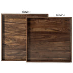 KINWELL Square Black Walnut Wood Serving Tray Ottoman Tray with Handles