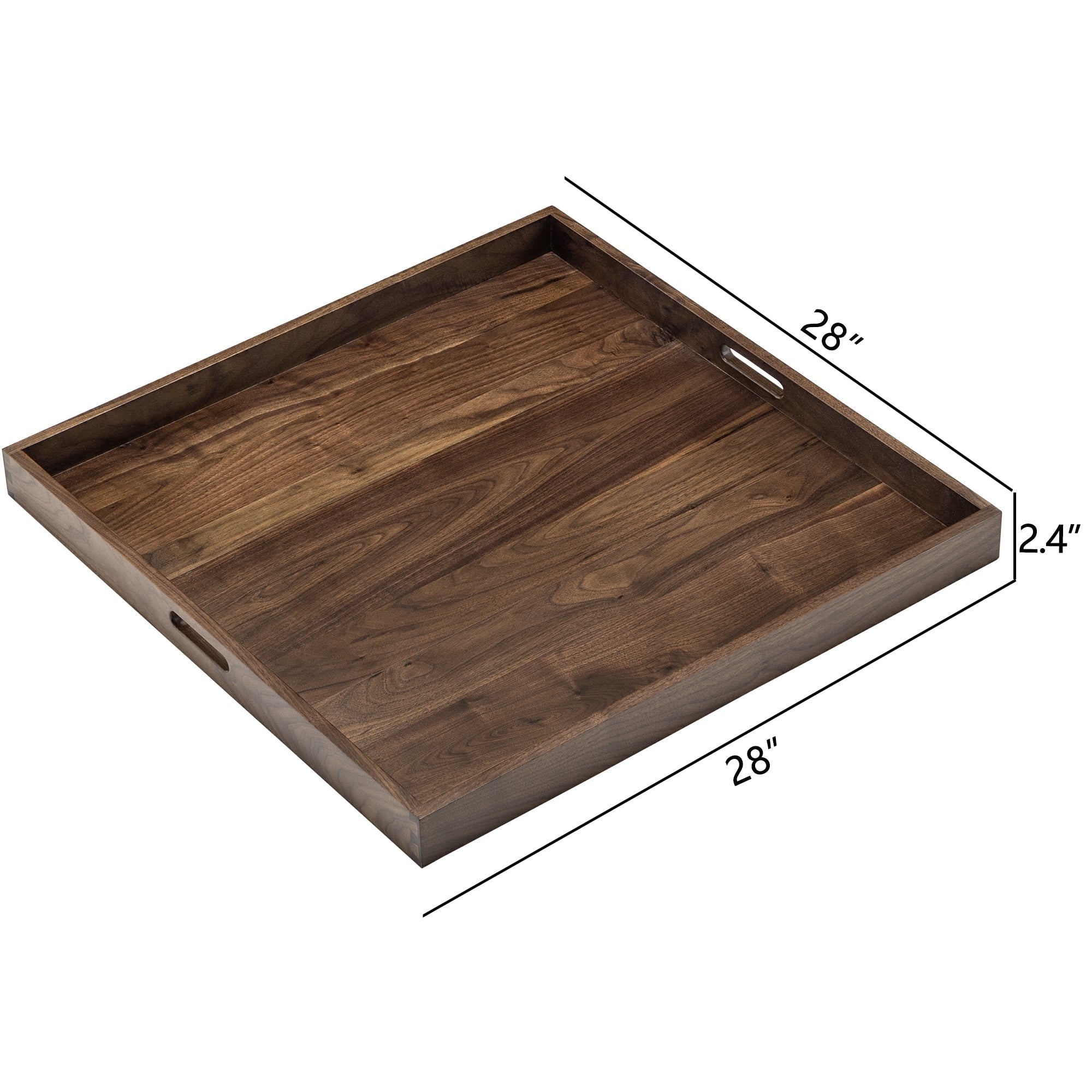 KINWELL Square Black Walnut Wood Serving Tray Ottoman Tray with Handles