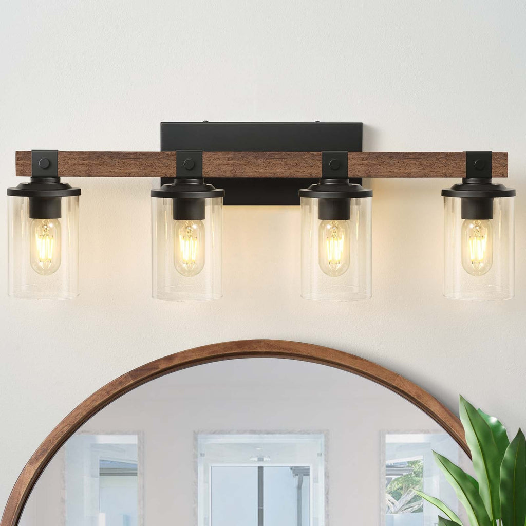 Starsky 2/3/4-Light Modern Farmhouse Dimmable Bathroom Glass Vanity Light with Clear Cylinder Shade