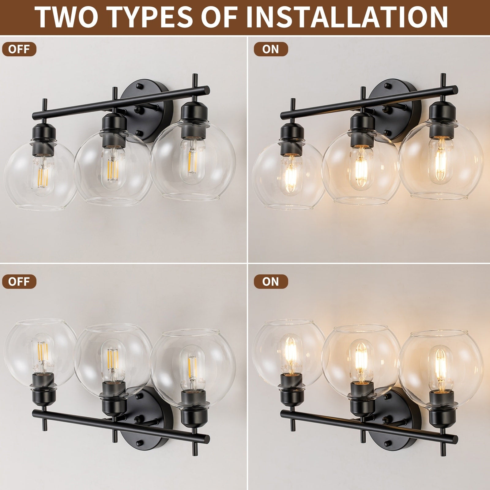 Starsky 4-Lights Modern Dimmable Bathroom Vanity Light with Globe Glass Shade