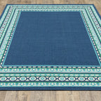 Style Haven Martinque Green Bordered Navy Indoor/ Outdoor Area Rug~