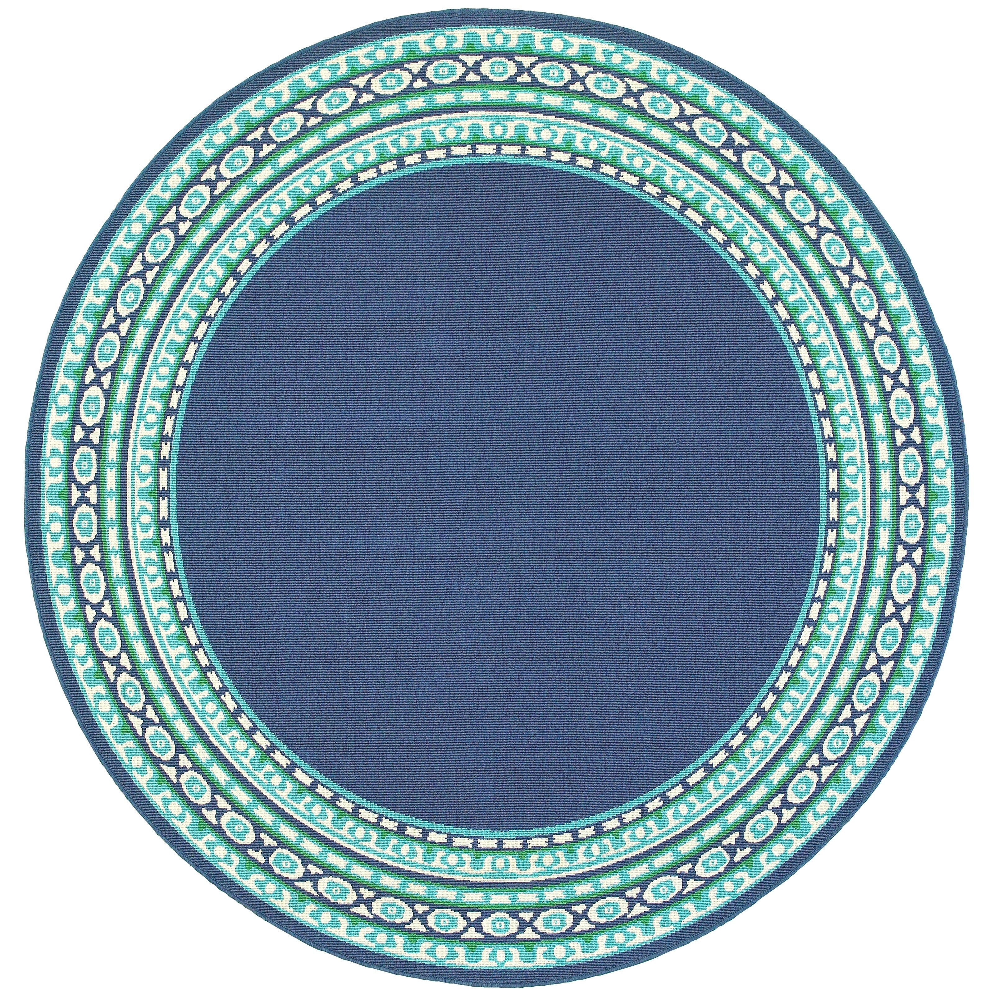 Style Haven Martinque Green Bordered Navy Indoor/ Outdoor Area Rug~