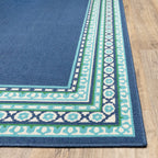 Style Haven Martinque Green Bordered Navy Indoor/ Outdoor Area Rug~