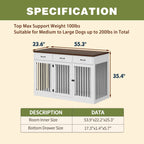 Stylish Wooden Dog Crate Furniture with Storage, 3 Drawers