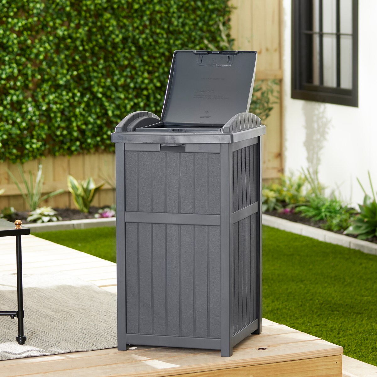 Suncast 30 Gallon Hideaway Trash Waste Bins for Outdoor, Cyberspace