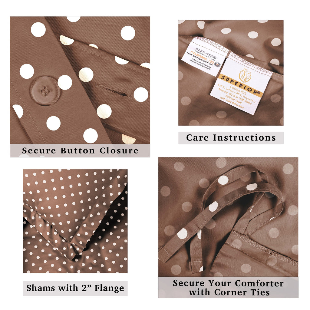 Superior Thread Count 600TC Polka Dot Cotton Blend Duvet Cover Set