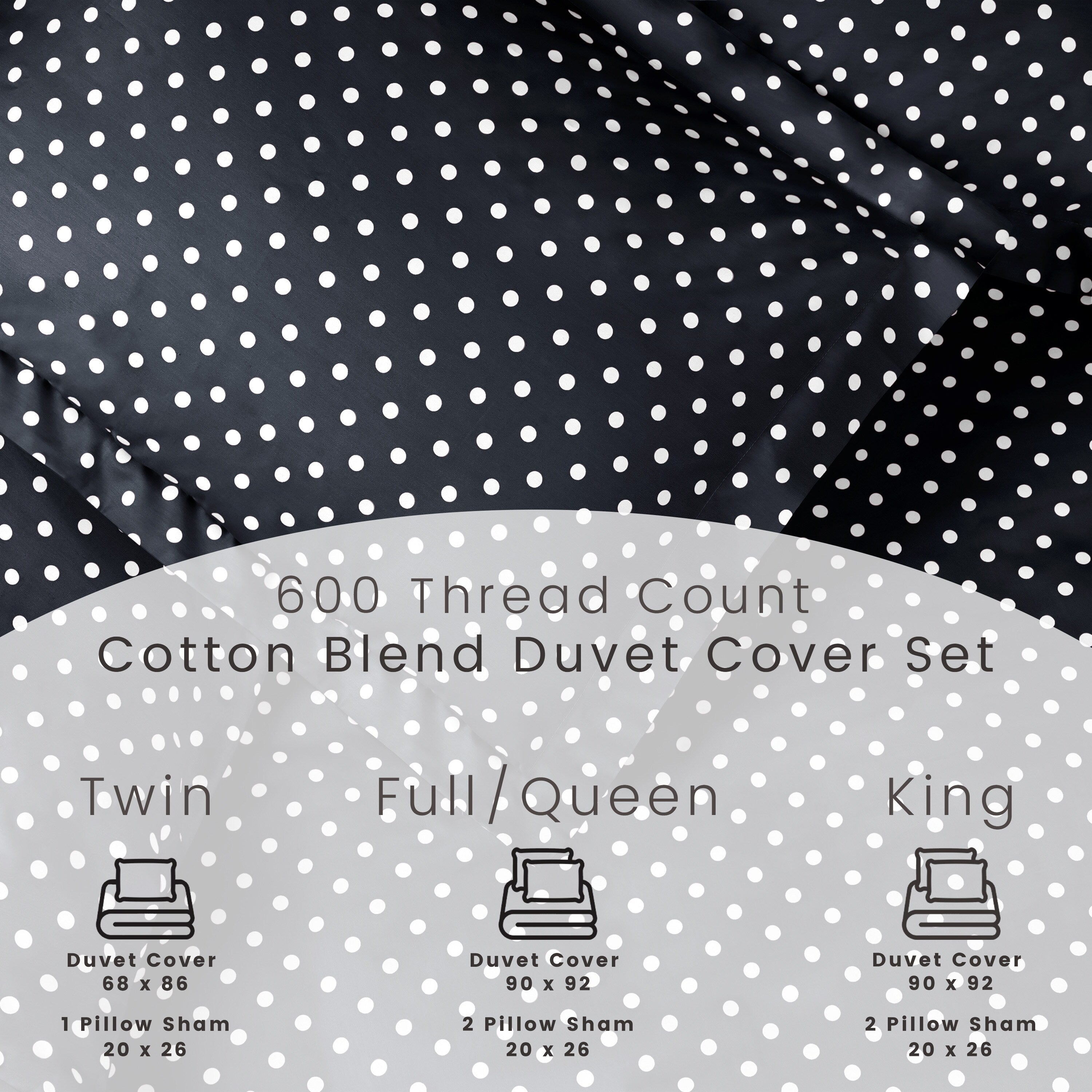 Superior Thread Count 600TC Polka Dot Cotton Blend Duvet Cover Set