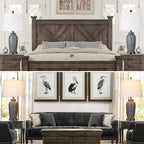 Grey Resin Table Lamps with 3-way Touch Dimming Switch USB Charging Port and AC Outlet (Set of 2)