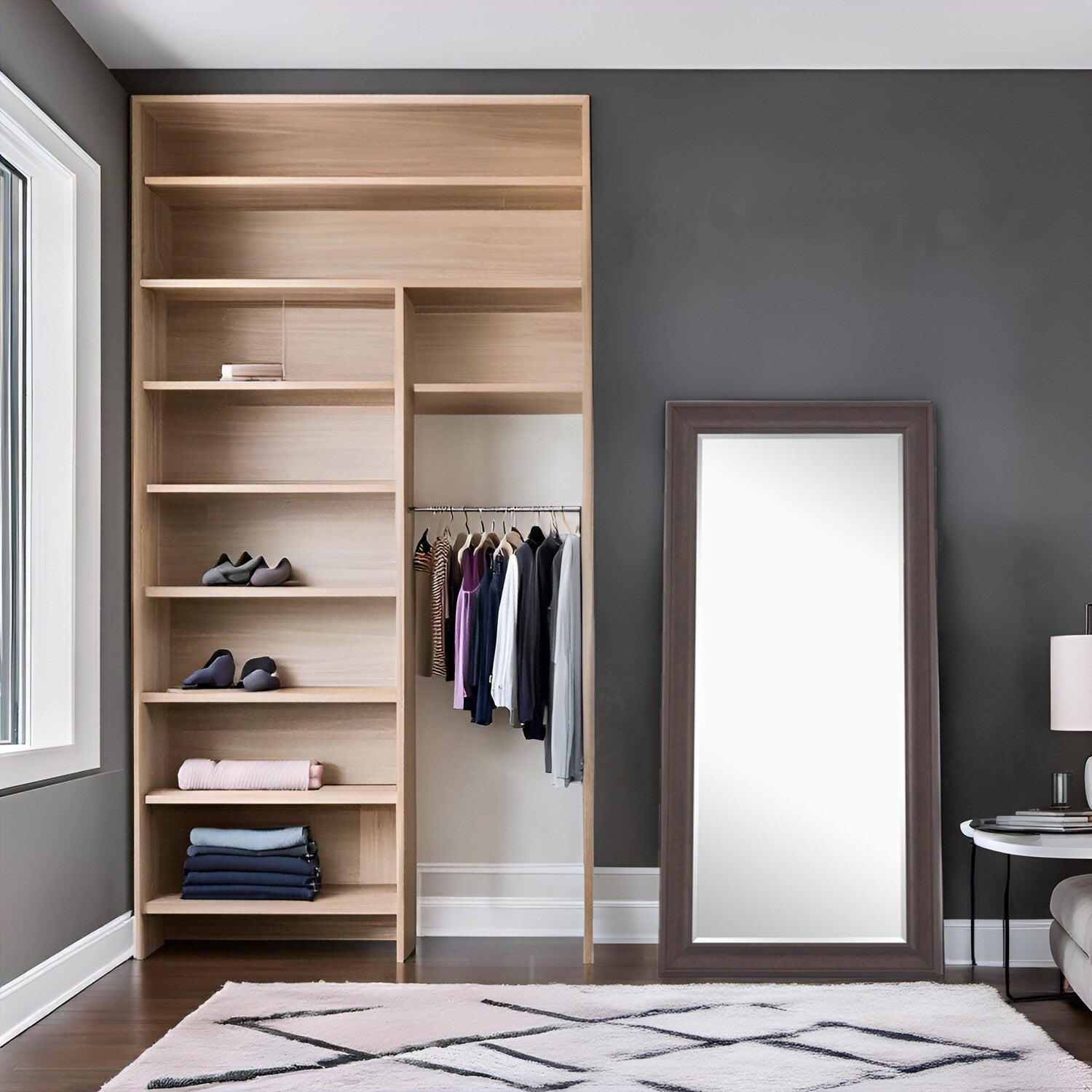 Tall Mirror Full Body Oversized Mirror Smooth Faux Wood Frame Rectangle Wall Mounted Hanging Mirror