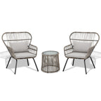 3 Piece Outdoor Wicker Conversation Bistro Set, All-Weather Rattan Furniture Patio Chairs Set with Cushions